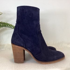 CROSSWALK LUXE SUEDE LEATHER BLOCK HEEL ANKLE BOOTS DEEP NAVY SPAIN EUR 37 US 7
